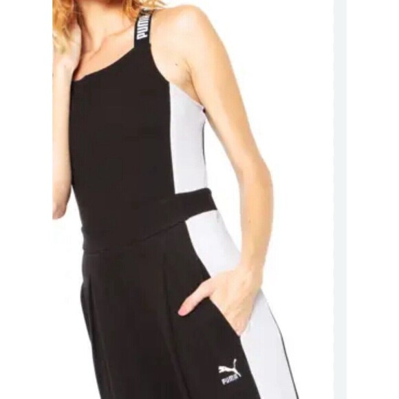 Puma Archive T7 Overall Jumpsuit Wide Leg Black White Tank Scoop Women Small - Picture 5 of 15